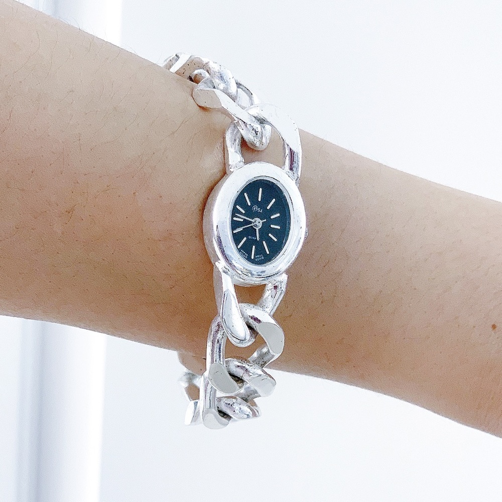 BSI Silver-Tone Base Metal Open Link Chain Watch